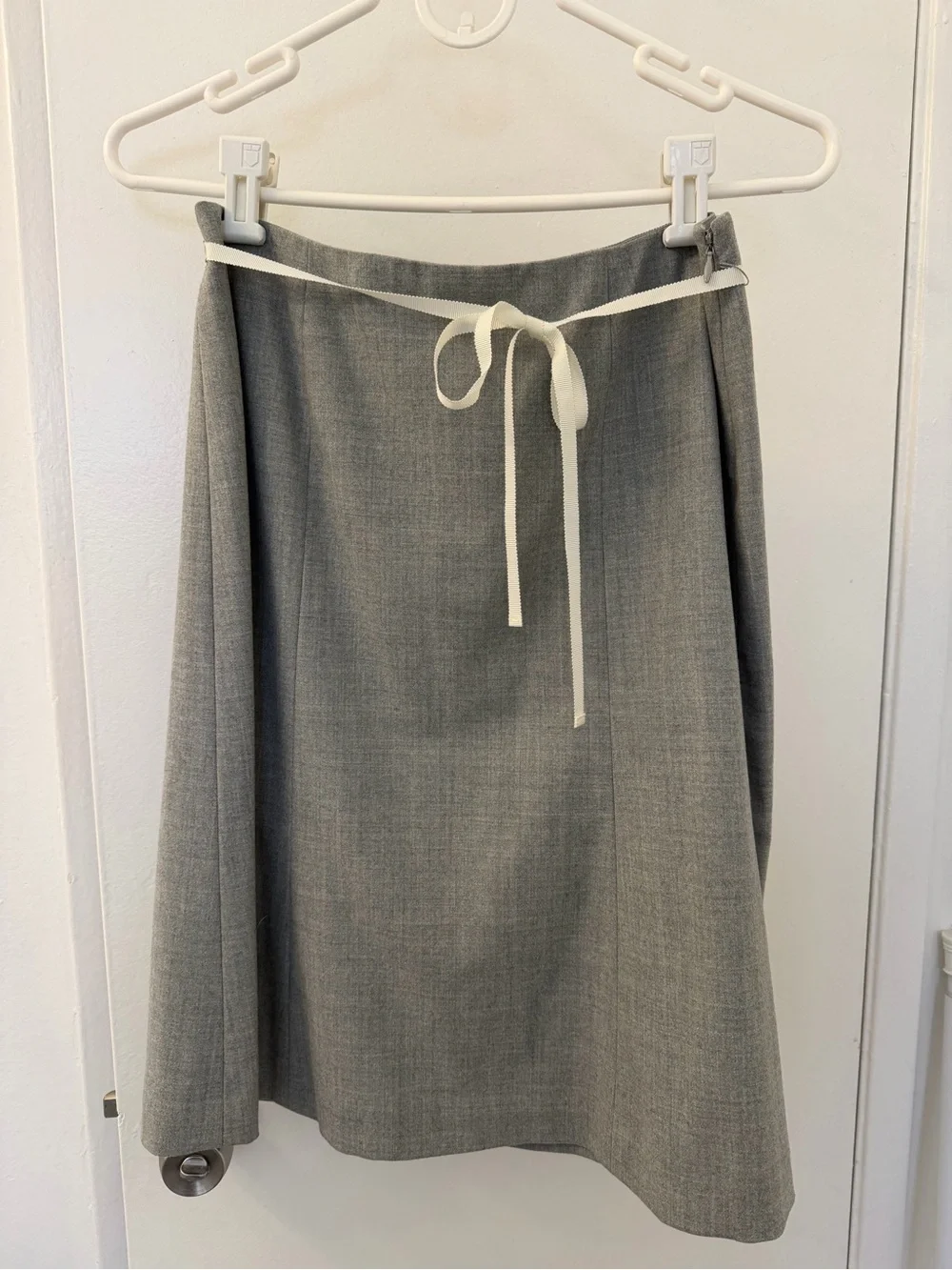 J. Crew Gray A-Line Skirt with Cream Tie